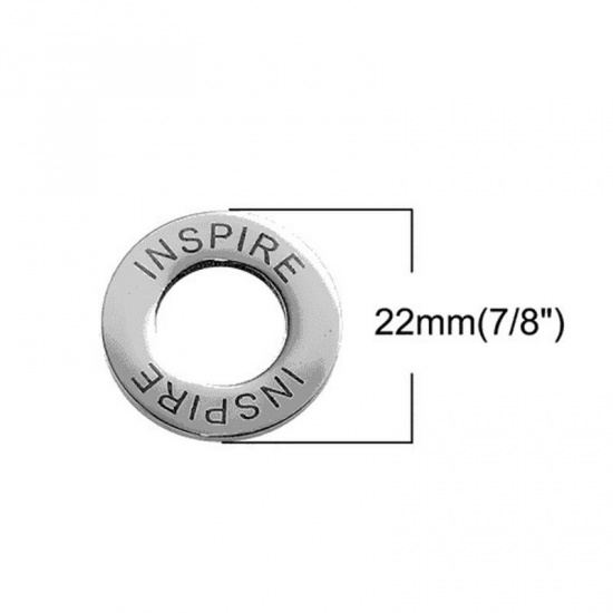 Image de Pendentifs Inspirer en 304 Acier Inoxydable Annulaire Argent Mat Gravé Mots " FAITH " 22mm Dia, 2 Pcs