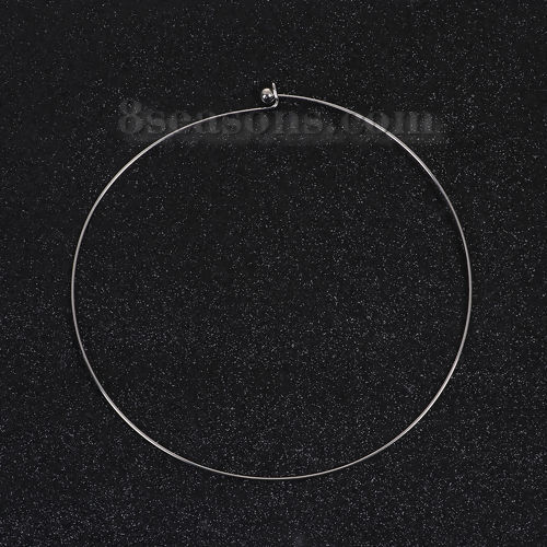 Picture of 304 Stainless Steel Collar Neck Ring Necklace Silver Tone With Removable Ball End Cap 45cm(17 6/8") long, 1 Piece