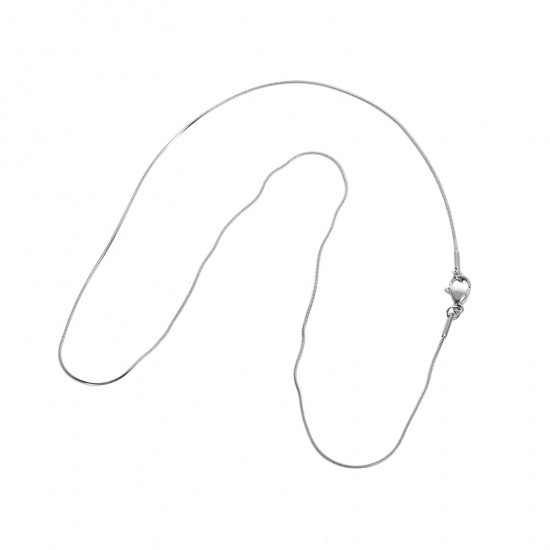 Picture of 304 Stainless Steel Snake Chain Necklace Silver Tone 45.5cm(17 7/8") long, Chain Size: 1mm, 1 Piece
