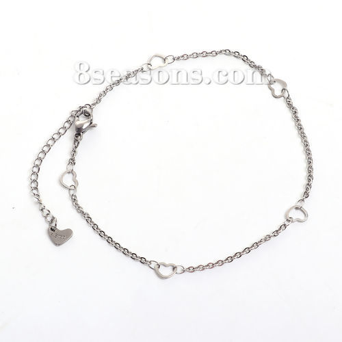 Picture of 304 Stainless Steel Lobster Clasp Link Cable Chain Bracelets Silver Tone 23cm(9") long, 1 Piece