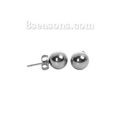 Bild von 304 Edelstahl Ohrring Ohrstecker Silberfarbe Rund 13mm x 3mm, Drahtstärke: (20 gauge), 1 Paar