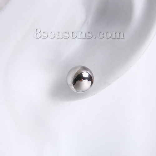 Bild von 304 Edelstahl Ohrring Ohrstecker Silberfarbe Rund 13mm x 3mm, Drahtstärke: (20 gauge), 1 Paar