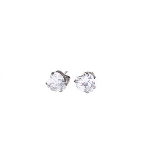 Image de Boucles d'Oreilles Puces en 304 Acier Inoxydable Zircone Cubique Argent Mat Cœur à Strass Transparent 3mm x 3mm, Epaisseur de Fil: (20 gauge), 1 Paire