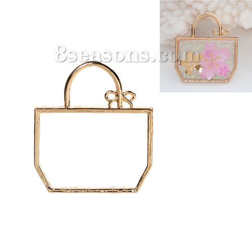 Picture of Zinc Based Alloy Open Back Bezel Pendants For Resin Bag Gold Plated 33mm(1 2/8") x 29mm(1 1/8"), 1 Piece