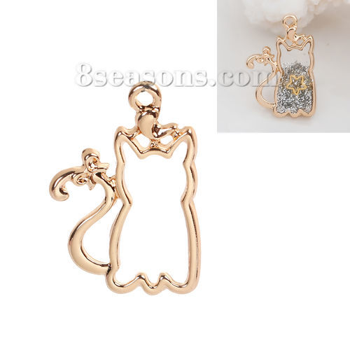 Picture of Zinc Based Alloy Open Back Bezel Pendants For Resin Cat Animal Gold Plated 27mm(1 1/8") x 17mm( 5/8"), 1 Piece