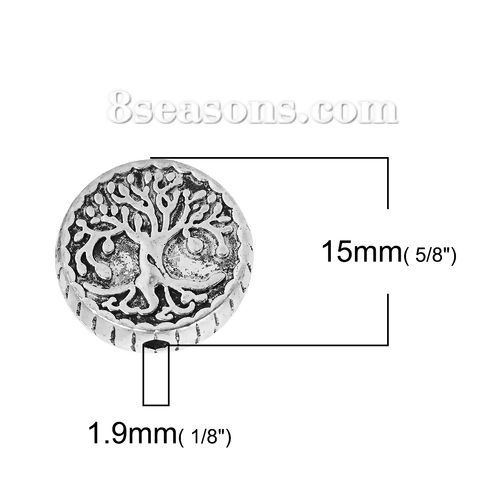 Picture of Zinc Based Alloy Spacer Beads Round Antique Silver Color Tree About 15mm Dia, Hole: Approx 1.9mm, 5 PCs