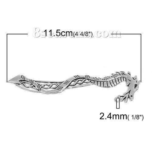 Picture of Zinc Based Alloy Bookmark Dragon Antique Silver Color 11.5cm(4 4/8") x 3cm(1 1/8"), 3 PCs