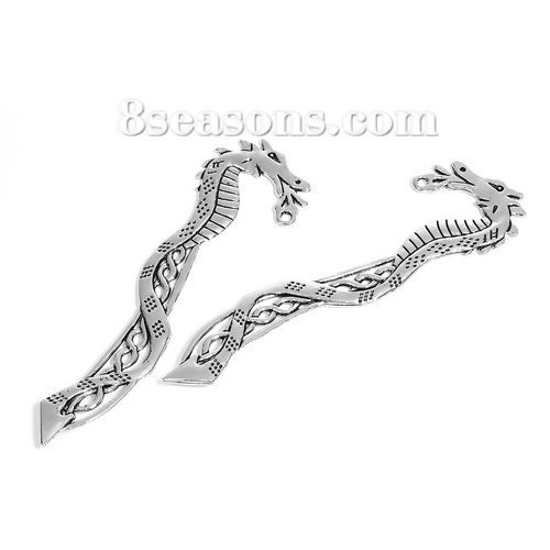 Picture of Zinc Based Alloy Bookmark Dragon Antique Silver Color 11.5cm(4 4/8") x 3cm(1 1/8"), 3 PCs