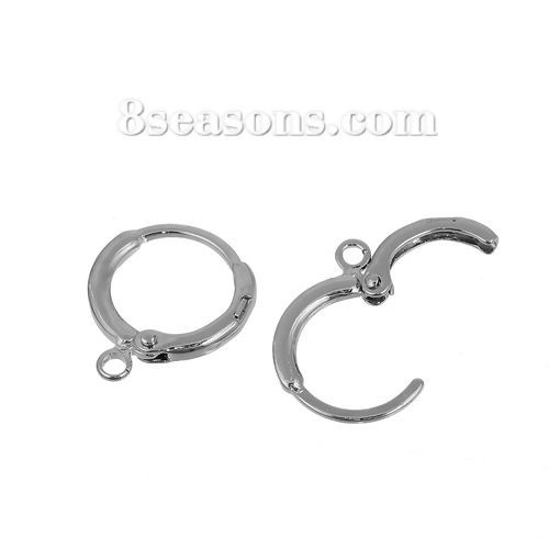 Picture of Brass Lever Back Clips Earring Findings Silver Tone 14mm( 4/8") x 12mm( 4/8"), Post/ Wire Size: (19 gauge), 5 Pairs                                                                                                                                           