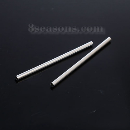 Brass Spacer Beads Tube Silver Plated 60mm(2 3/8") x 3mm( 1/8"), Hole: Approx 2.3mm, 20 PCs