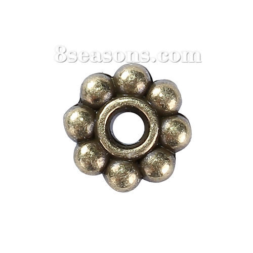 Picture of Zinc Based Alloy Spacer Beads Flower Antique Bronze 6mm x 6mm, Hole: Approx 1.7mm, 100 PCs