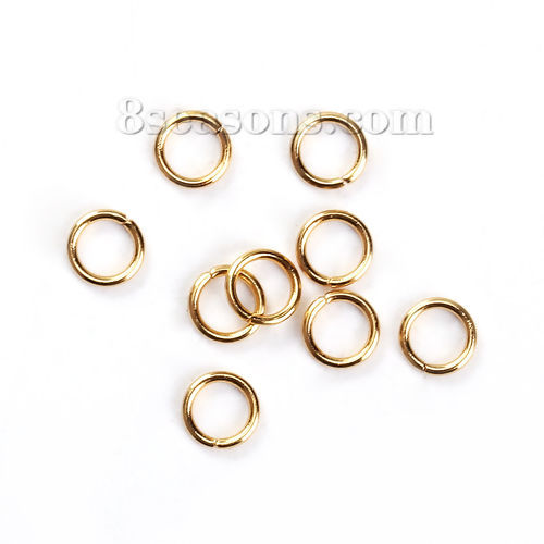 Picture of Stainless Steel Open Jump Rings Findings Round Gold Plated 6mm( 2/8") Dia., 50 PCs