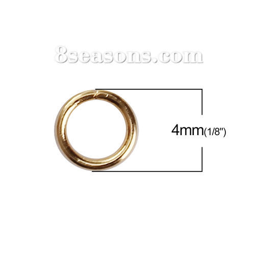 Picture of Stainless Steel Open Jump Rings Findings Round Gold Plated 4mm( 1/8") Dia., 50 PCs