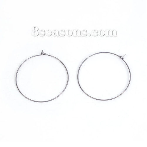 Picture of Stainless Steel Wine Glass Charm Hoops Round Silver Tone 35mm(1 3/8") Dia, 50 PCs