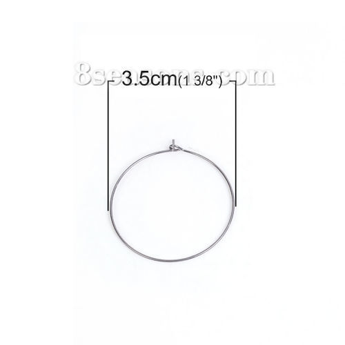 Picture of Stainless Steel Wine Glass Charm Hoops Round Silver Tone 35mm(1 3/8") Dia, 50 PCs