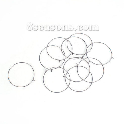 Picture of Stainless Steel Wine Glass Charm Hoops Round Silver Tone 35mm(1 3/8") Dia, 50 PCs