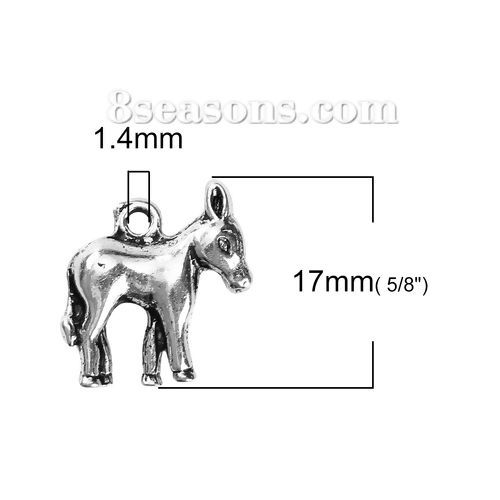 Picture of Zinc Based Alloy 3D Charms Donkey Antique Silver Color 17mm( 5/8") x 15mm( 5/8"), 20 PCs