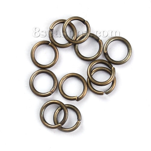 Picture of 1mm Iron Based Alloy Open Jump Rings Findings Round Antique Bronze 6mm Dia, 2000 PCs