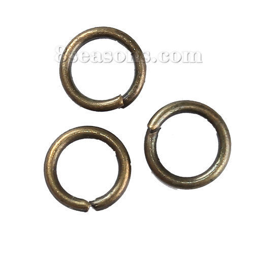 Picture of 1mm Iron Based Alloy Open Jump Rings Findings Round Antique Bronze 6mm Dia, 2000 PCs