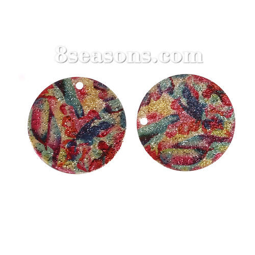Picture of Brass Enamel Painting Charms Gold Plated Multicolor Round Sparkledust 20mm Dia., 5 PCs                                                                                                                                                                        
