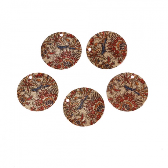 Picture of Brass Enamel Painting Charms Gold Plated Multicolor Round Sparkledust 20mm Dia., 5 PCs                                                                                                                                                                        
