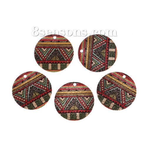 Picture of Brass Enamel Painting Charms Gold Plated Multicolor Round Triangle Sparkledust 20mm Dia., 5 PCs                                                                                                                                                               