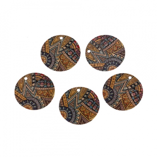 Picture of Brass Enamel Painting Charms Gold Plated Multicolor Round Triangle Sparkledust 20mm Dia., 5 PCs                                                                                                                                                               