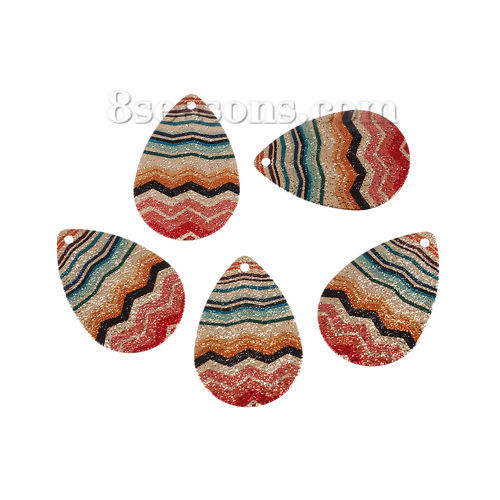 Picture of Brass Enamel Painting Charms Gold Plated Multicolor Drop Wave Sparkledust 26mm x 18mm, 5 PCs                                                                                                                                                                  