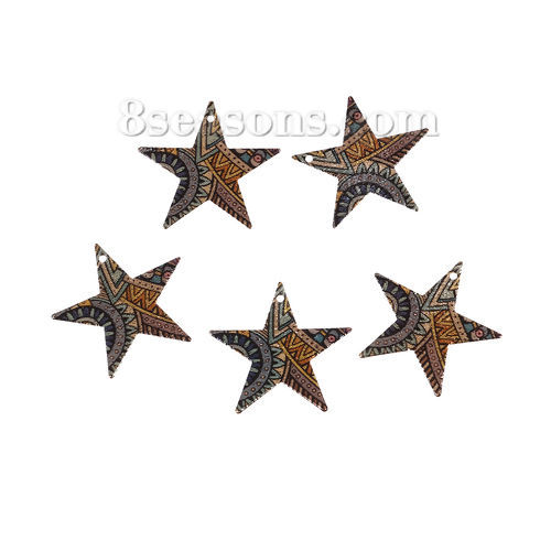 Bild von Messing Emailmalerei Charms Pentagramm Stern Vergoldet Bunt Sternenstaub 25mm x 24mm, 5 Stück                                                                                                                                                                 