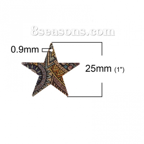 Picture of Brass Enamel Painting Charms Gold Plated Multicolor Pentagram Star Sparkledust 25mm x 24mm, 5 PCs                                                                                                                                                             