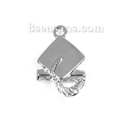 Picture of Zinc Based Alloy College Jewelry Charms Doctorial Hat Silver Tone 20mm( 6/8") x 13mm( 4/8"), 50 PCs