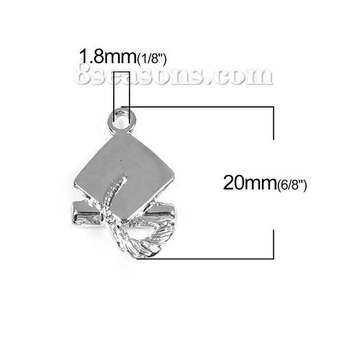 Picture of Zinc Based Alloy College Jewelry Charms Doctorial Hat Silver Tone 20mm( 6/8") x 13mm( 4/8"), 50 PCs