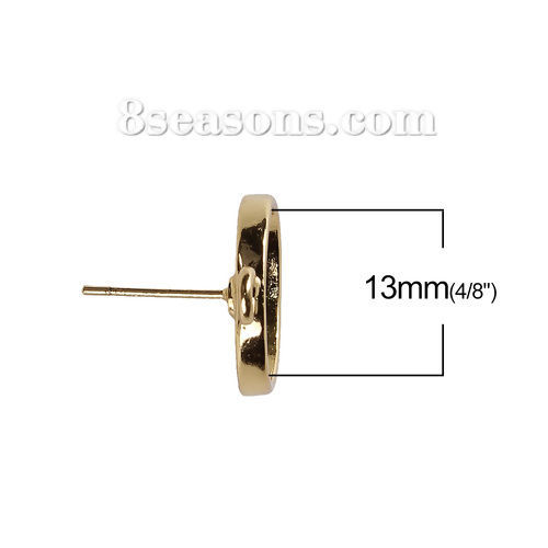 Immagine di Lega di Zinco Orecchini Anello a Perno Accessori Tondo Oro Placcato Basi per Cabochon (Addetti: 13mm) 20mm x 16mm, Filo Dimensione: (20 misura), 10 Pz