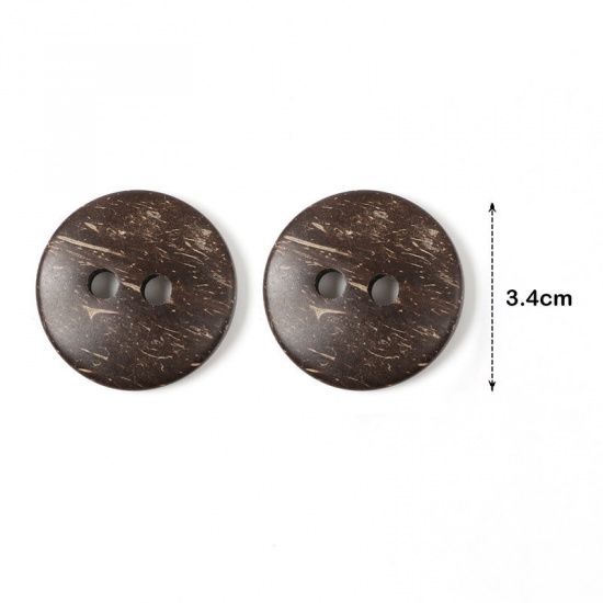 ココナッツの殻 縫製ボタン ブラウン 2つ穴 34mm 直径、 30 個 の画像
