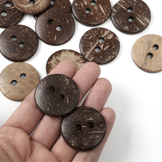 Picture of Coconut Shell Sewing Buttons Scrapbooking 2 Holes Brown 34mm(1 3/8") Dia, 30 PCs
