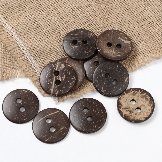 Picture of Coconut Shell Sewing Buttons Scrapbooking 2 Holes Brown 34mm(1 3/8") Dia, 30 PCs