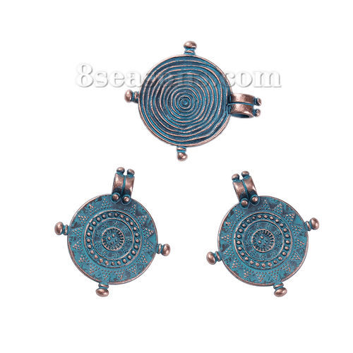 Picture of Zinc Based Alloy Charms Mariner's Travel Compass Antique Copper Patina 27mm(1 1/8") x 24mm(1"), 10 PCs