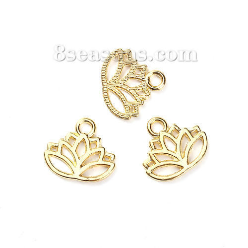 Picture of Zinc Based Alloy Charms Lotus Flower Gold Plated 17mm( 5/8") x 15mm( 5/8"), 100 PCs