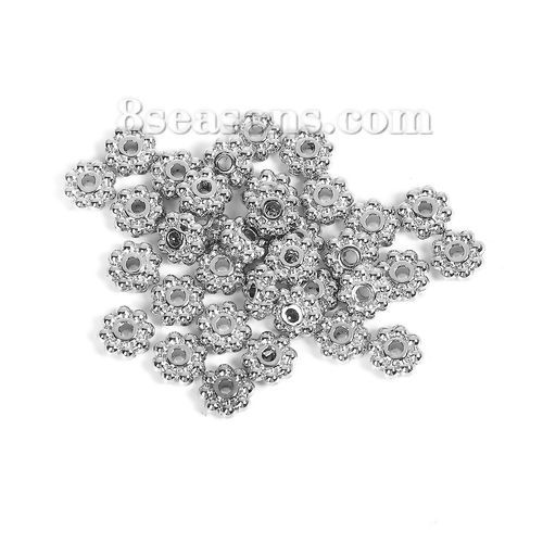 Picture of Zinc Based Alloy Spacer Beads Daisy Flower Silver Tone About 6mm Dia, Hole: Approx 1.2mm, 200 PCs