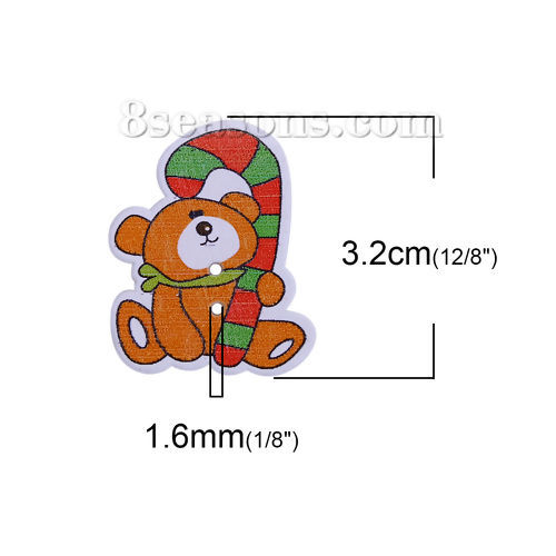 Immagine di Tre-Laminati Bottone da Cucire Scrapbook Due Fori Natale Marrone Orso Disegno 32mm x 25mm, 50 Pz