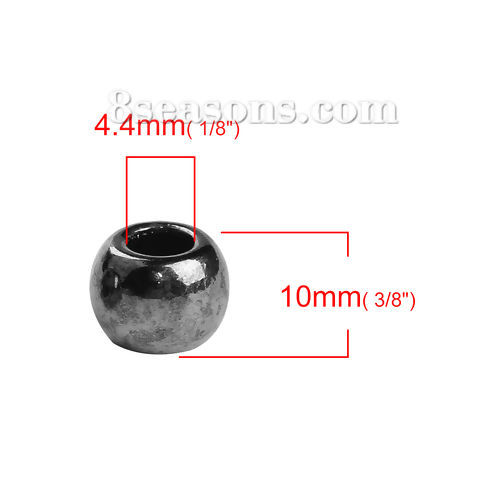 Picture of Zinc Based Alloy Spacer Beads Round Gunmetal About 10mm Dia, Hole: Approx 4.4mm, 50 PCs