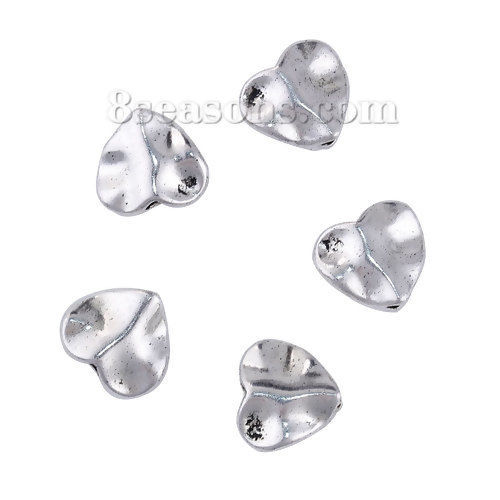 Picture of Zinc Based Alloy Beads Heart Antique Silver Color About 10mm x 9mm, Hole: Approx 1.8mm, 100 PCs
