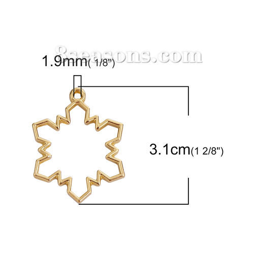 Immagine di Lega di Zinco Charm Aprire Lunetta Posteriore Pendenti Per Resina Natale Fiocco di Neve Oro Placcato 31mm x 24mm, 5 Pz