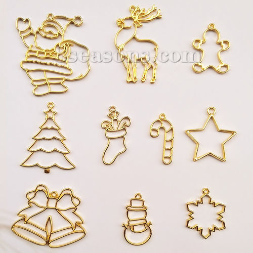 Picture of Zinc Based Alloy Open Back Bezel Pendants For Resin Christmas Snowflake Gold Plated 31mm(1 2/8") x 24mm(1"), 5 PCs