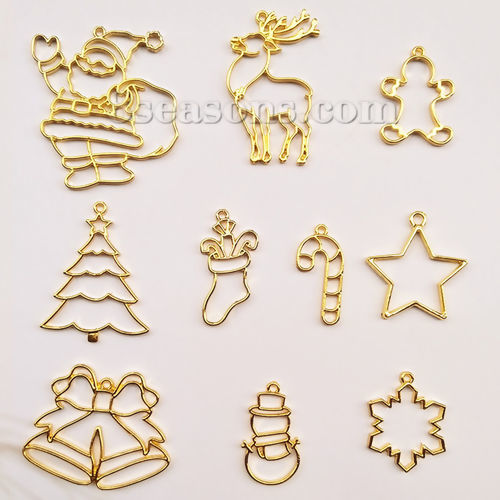 Immagine di Lega di Zinco Charm Aprire Lunetta Posteriore Pendenti Per Resina Natale Fiocco di Neve Oro Placcato 31mm x 24mm, 5 Pz