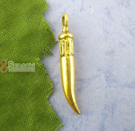 Picture of Zinc Based Alloy Charms Pendants Horn Gold Tone Antique Gold Carved 25mm x4mm(1" x 1/8"), 40 PCs