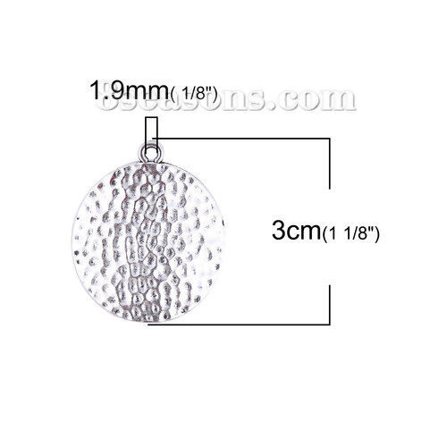 Image de Breloque Martelage en Alliage de Zinc Rond Argent Vieilli 30mm x 26mm, 10 Pcs