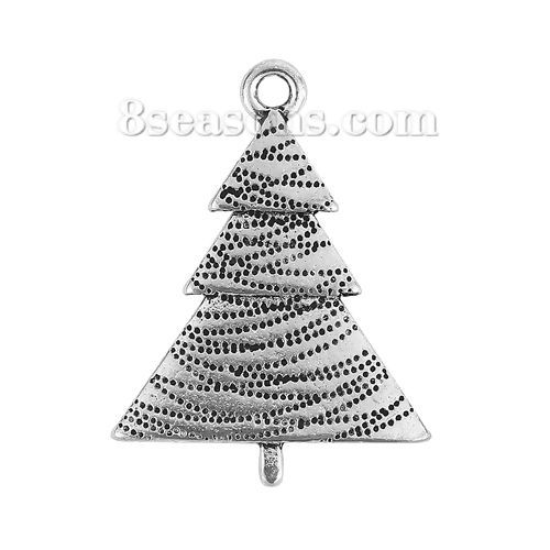 Picture of Zinc Based Alloy Charms Christmas Tree Antique Silver Color Spot 28mm(1 1/8") x 21mm( 7/8"), 20 PCs