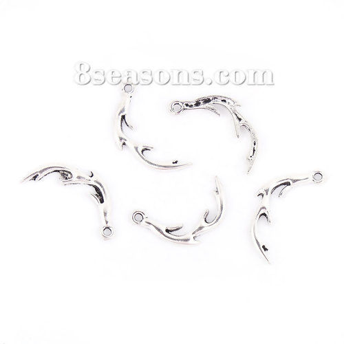 Picture of Zinc Based Alloy Charms Christmas Antler Antique Silver Color 25mm(1") x 12mm( 4/8"), 50 PCs