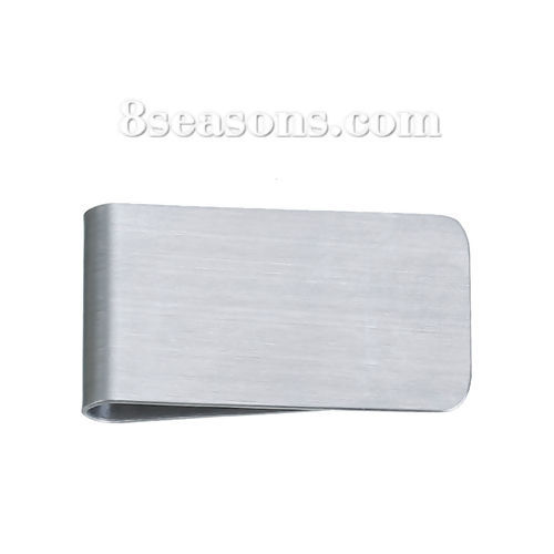 Immagine di 304 Acciaio Inossidabile Fermasoldi Tono Argento Rettangolo Modifiche in bianco di timbratura 50mm x 26mm, 20 Pz